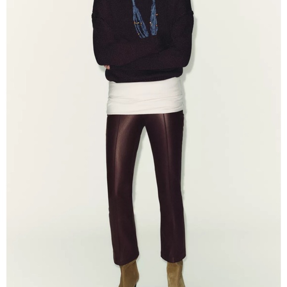 Zara FAUX LEATHER MINI FLARE LEGGINGS - Picture 6 of 8